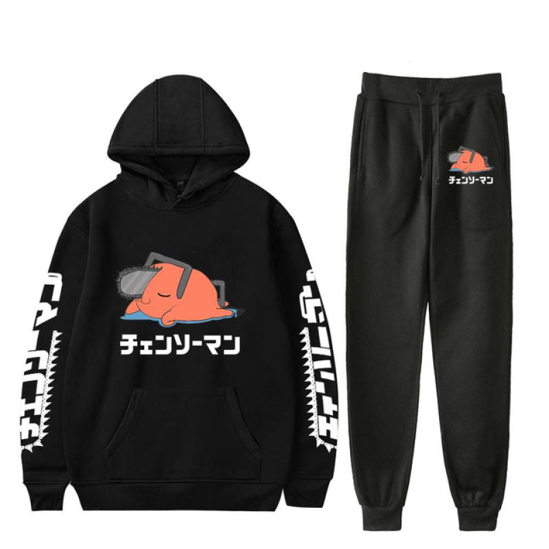 Anime Chainsaw Man Print Mannen Vrouwen Sweatshirt Set Casual Hoodie + Broek 2 Stuks Set Oversized Trui Mode Trainingspak Mannen kleding