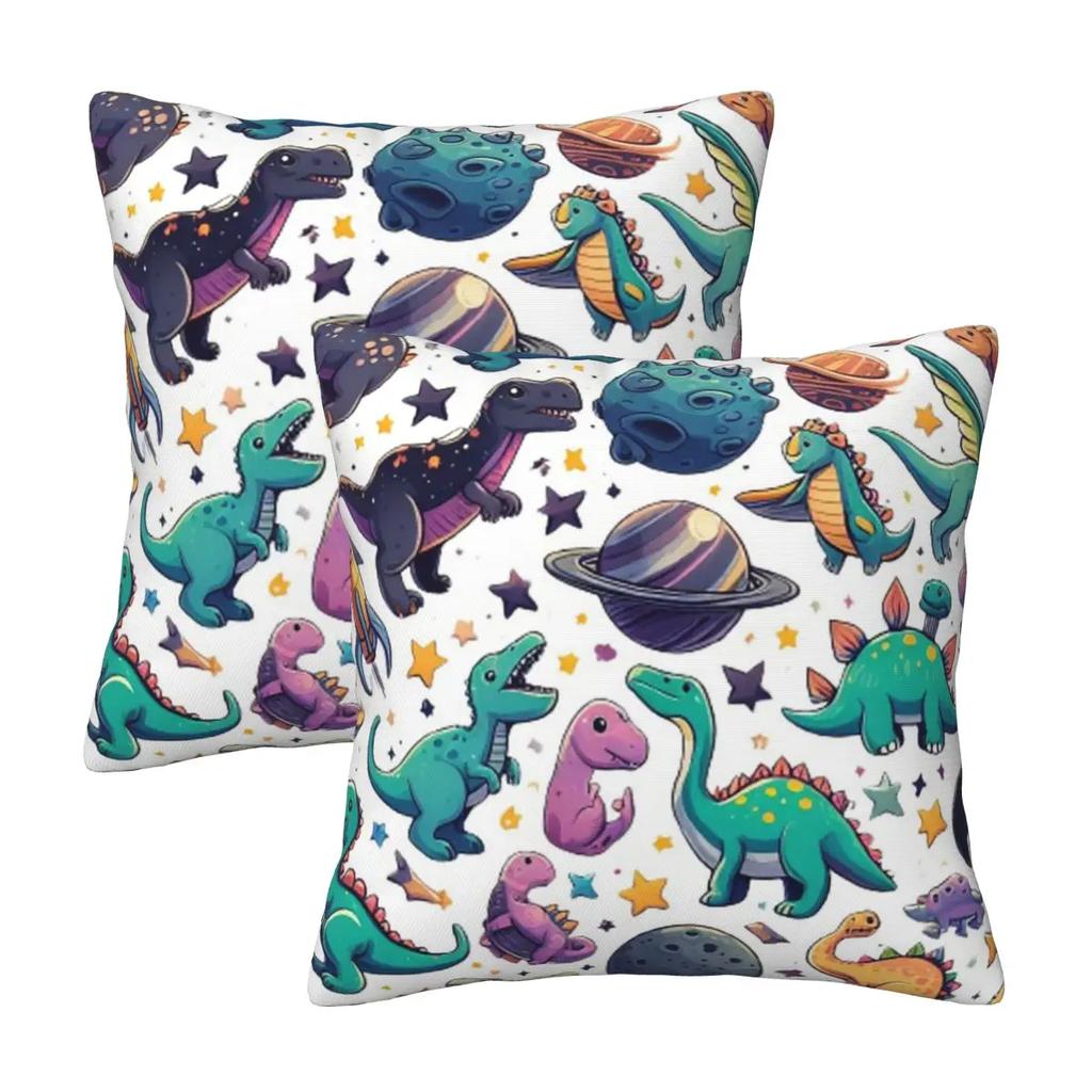 Dinosaur Dinosaurs In Space 2 pcs Square Pillowcase Pillow Cover Cushion Decor Comfort Throw Pillow for Home Car