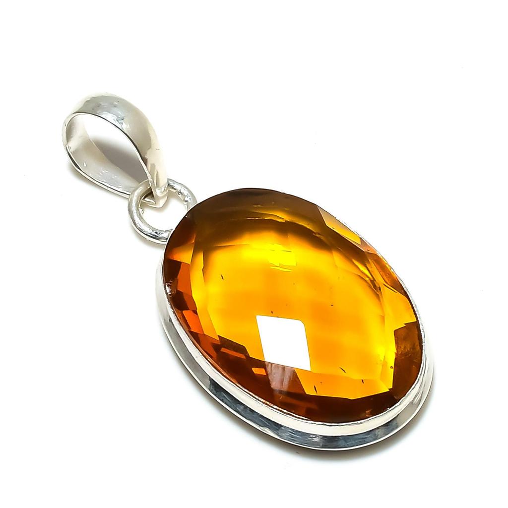 Hänge med Honungstopas Ädelsten, Honungstopas Gul Ädelsten Handgjort 925 Sterlingsilver Hänge För Kvinnor Hänge För Gåvor