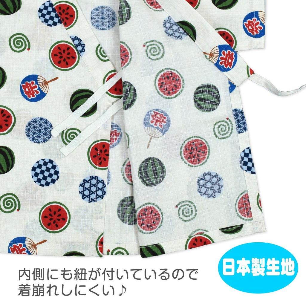 Jinbei horní a spodní díl Vyrobeno ve velikosti Meloun Bílá chlapecká sada, 100% bavlna, Japonsko, Vzor, 110,