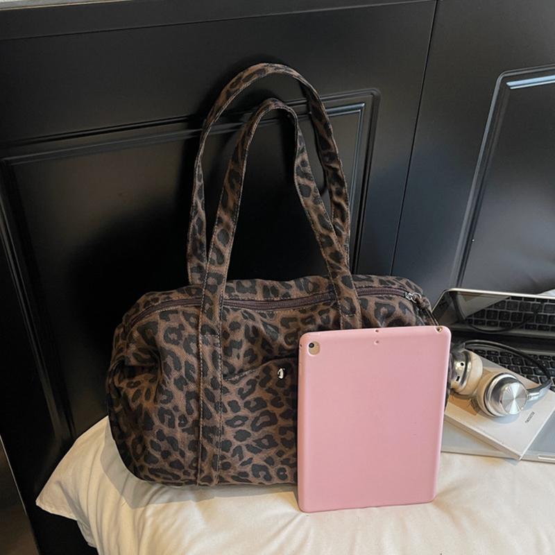 Yogodlns Leopard Print Canvas Shoulder Bag Fashion Large Capacity Tote Bag Woman Handbag for Daily Commute High Quality Bag