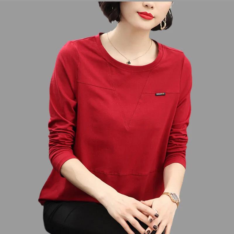 

Женский пуловер с длинным рукавом Pure с подкладкой, свободного кроя, новый стиль осень-зима 2025, универсальный модный топ, базовая рубашка, скрывающая живот L красный