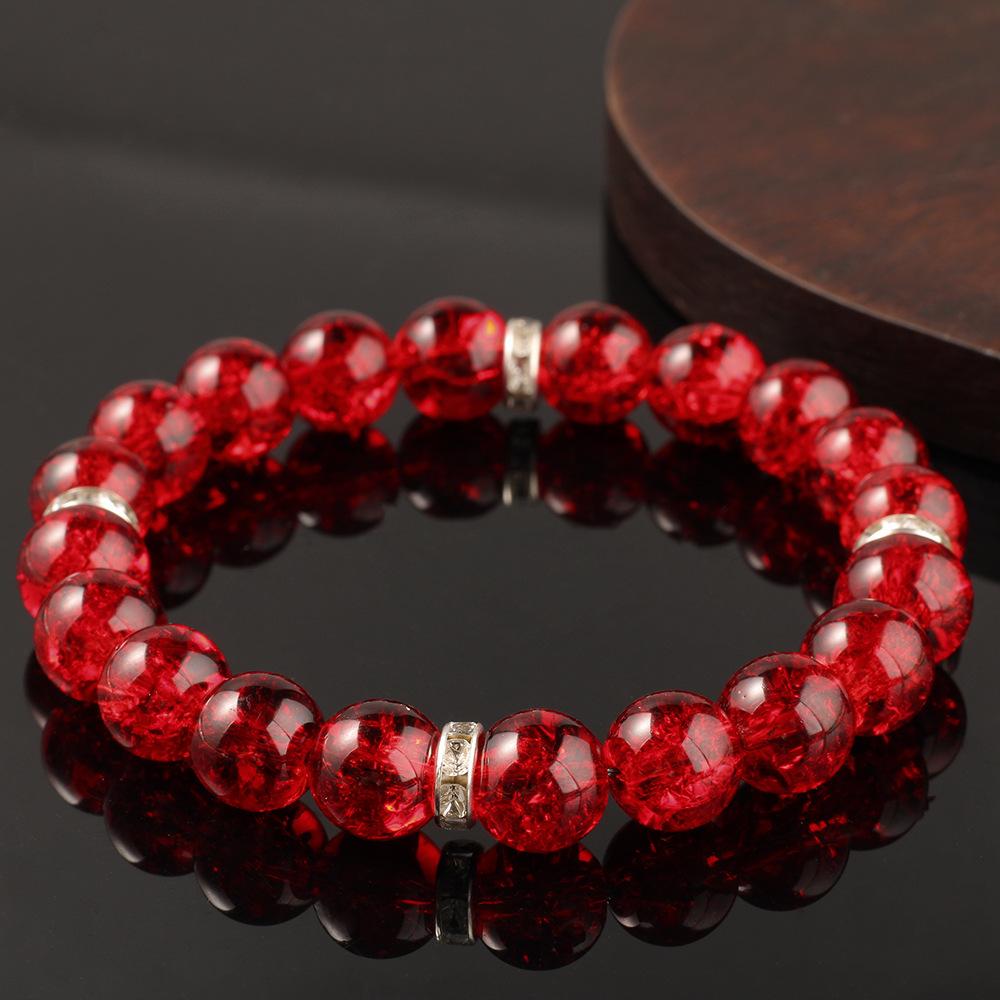 Festive Gifts Red Crackle Glass Beaded Bracelet With Silver Accents Bold Fashion Jewelry For Men And Women Daily Wear Simple Versatile Accessory
