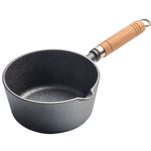Fiegcit Iwatetsu Ironware Cast Iron Fryer, Mini Cast Iron Pot, Nanbu Ironware, Durable with Wooden Handle, Iron Saucepan, Milk Pan, Non-Silicone Coati