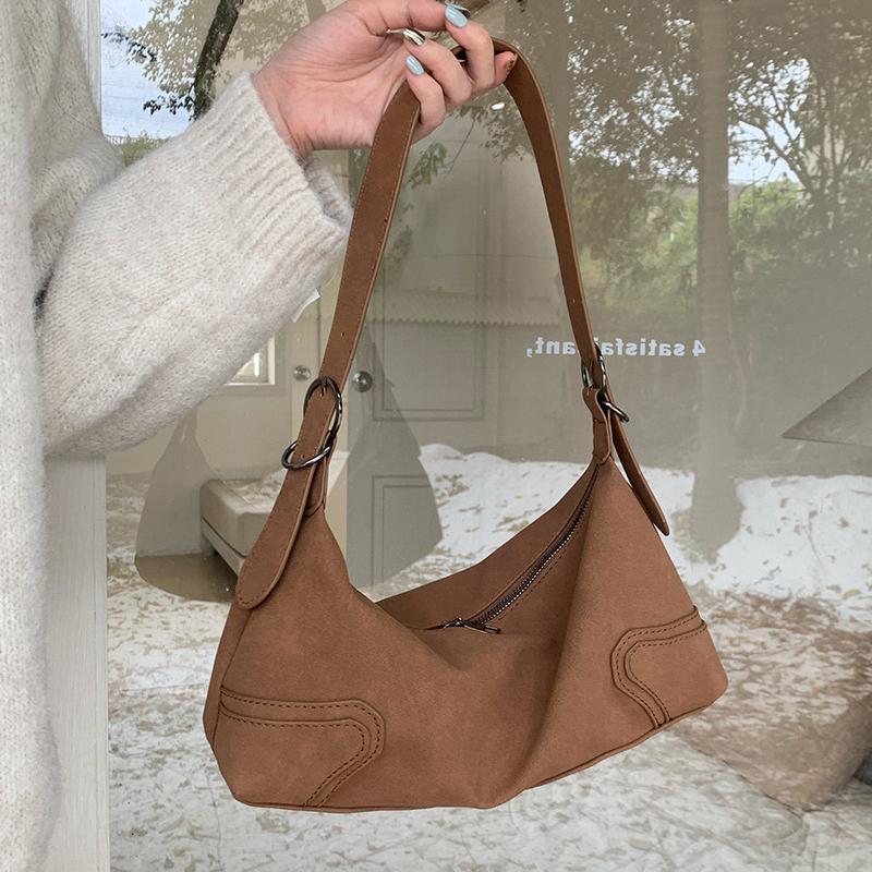 Trendy Design Luxury Suede Leather Retro Soft Leather Girl Motorcycle Underarm Bag Faionable Casual Hobo Bag