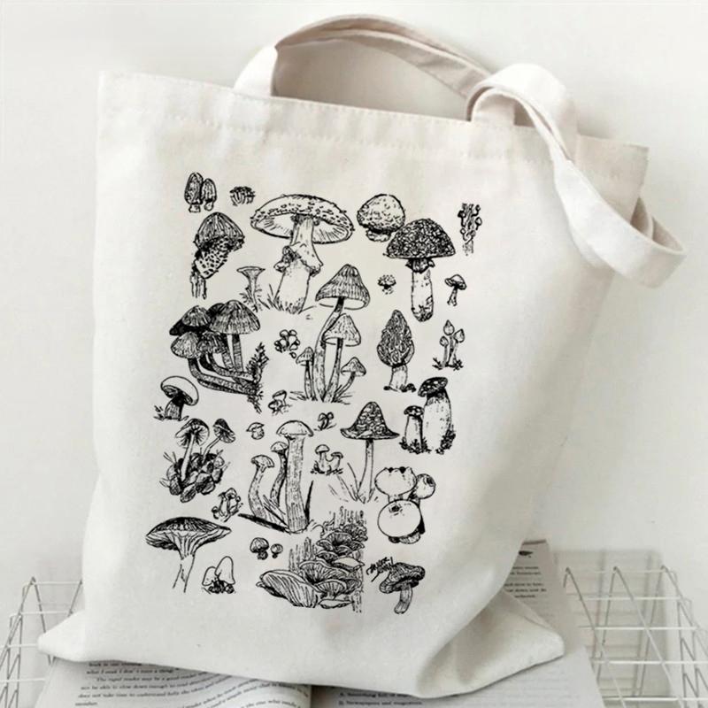 Mushroom Fungi Printed Women Shoulder Bag Fashion Eco Shopping Bags Teenager Tote Bag Vintage Mushroom Lover Women Men Handbags