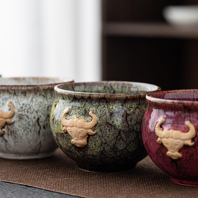 Jian Relief Gold Bull Zhan Ceramic Change Master Jun Kiln Large Kung Fu Personal Tasting Tenmoku Glaze Tea Cup