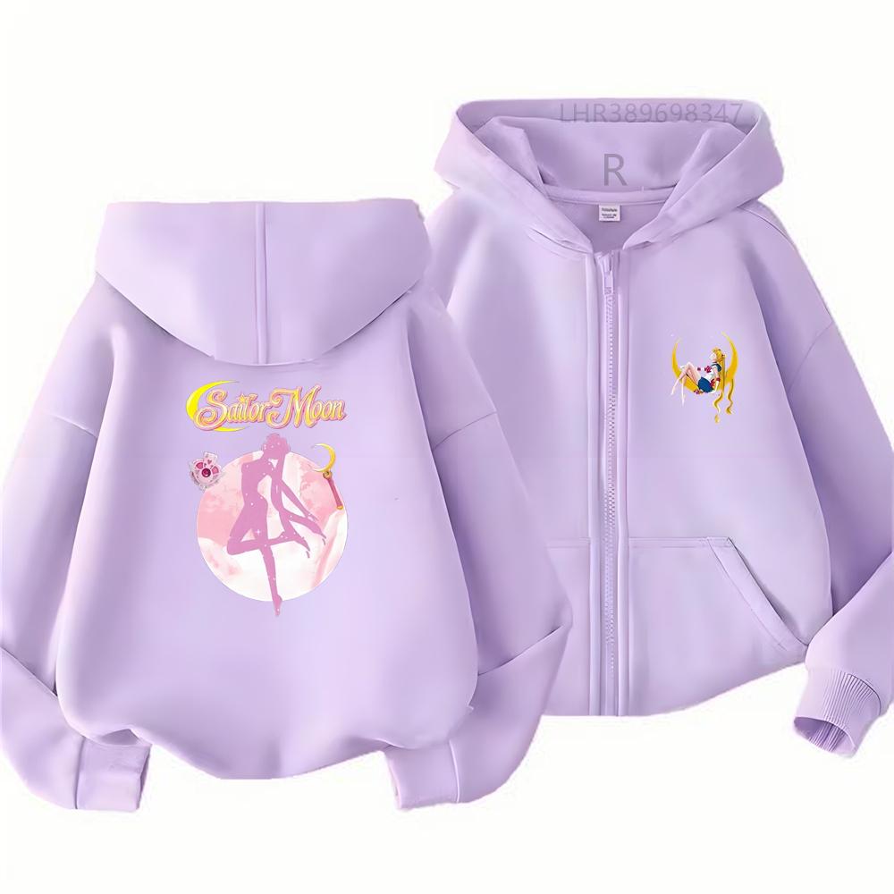 Sailor Moon Autunnale Stile Zip Ragazza Viola Rosa Top Felpa Bambini con Zip Cappotto Ragazzo Felpe Bambino