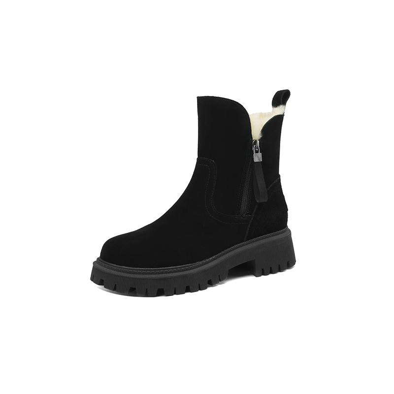 Fashion Warm 2025 Snow Boots Wool Genuine Leather Cow Suede Thick High Heels Zipper Ankle Boots Punk Short Platform Boots Shoes