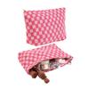 Crochet Makeup Bag Checkered Toiletry Bag Cosmetic Bag Versatile Storage Bag for Brush Lipstick Stationery Personal Care