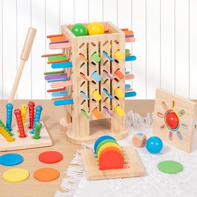 Montessori Spiel Holzstäbchen Turm Spielzeug Farbe Formen Sortierspiel Motorik Entwicklung Stäbchen Zählen Mathe Spielzeug für Kinder