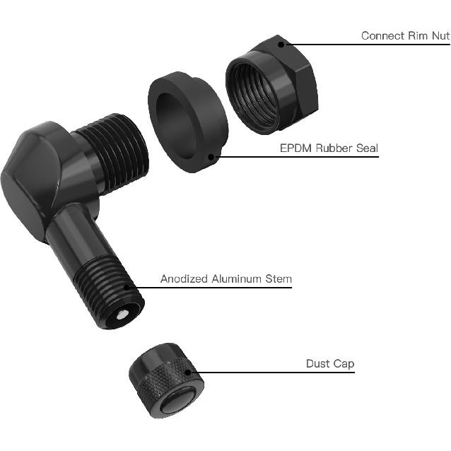 SUNSOUL 2pcs 90 Degree Matte Black Motorcycle Tire Valve Stems tall Diameter 10-11.3mm for Harley Davidson, BMW, Honda, Kawasaki, Suzuki, Yamaha and