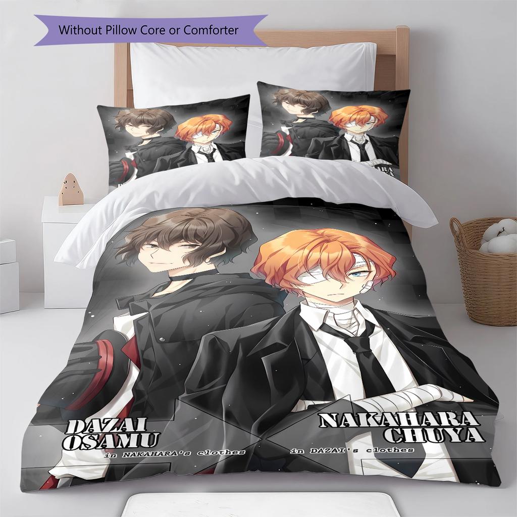 Samu Dazai Chuuya Nakahara Pattern Bedding,Quilt Set Quilt Cover Pillowcase Home Birthday Gift (1 * Duvet Cover + 2 * Pillowcase, Without Core)