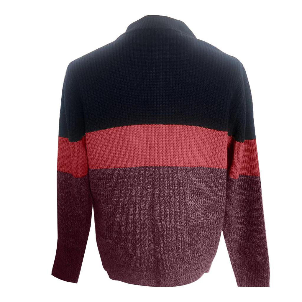 Men's Casual Knitted Pullover Loose Fit Long Sleeve Half Zip Colorblock Sweater