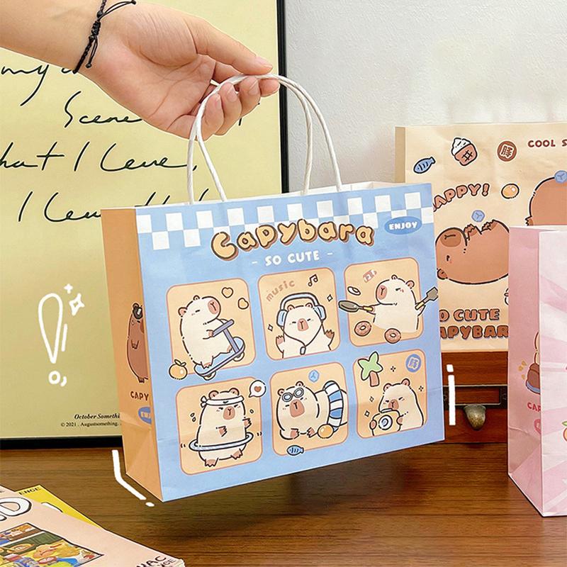 10Pcs Capybara Cartoon Gift Bags Hand-Held Paper Bags Rectangular Gift Candy Snack Packaging Bags Party Birthday Supplies