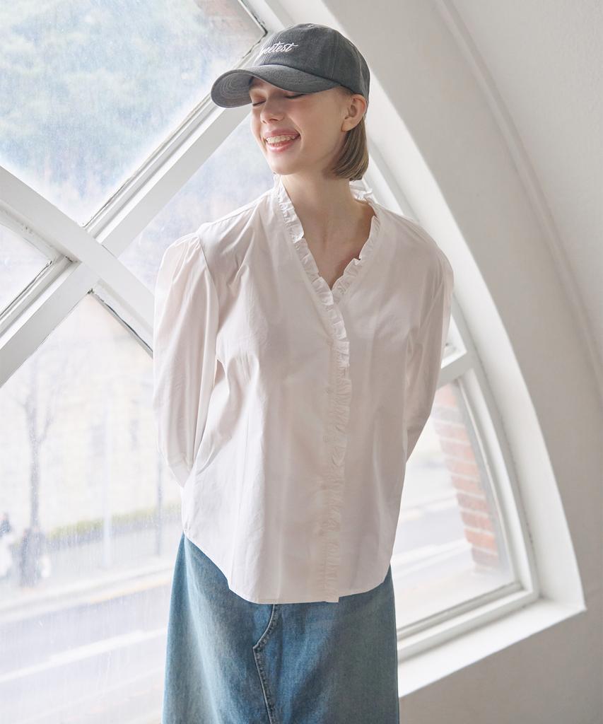 SWEET SOUP Frill Neck Volume Sleeve Blouse (Wb2Lsf1)