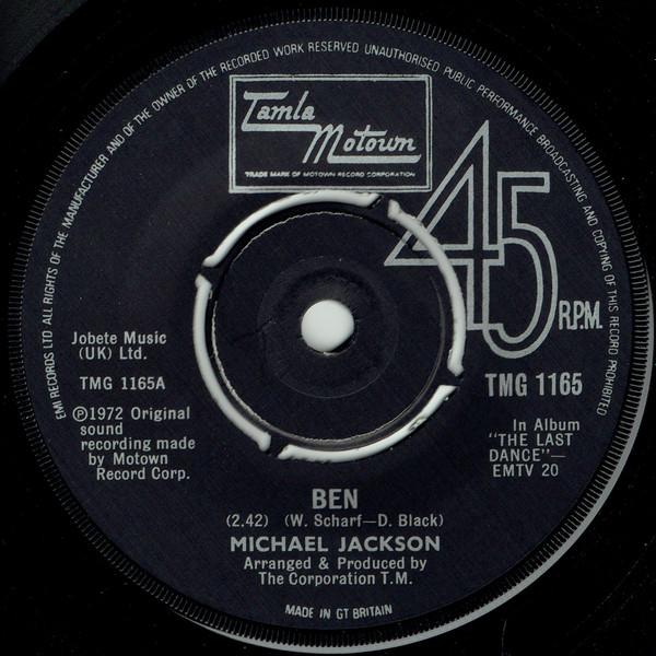 7inch Record MICHAEL JACKSON / MARVIN GAYE - Ben / Abraham, Martin And John TMG1165 Tamla Motown 1980 UK Soul/Funk Used