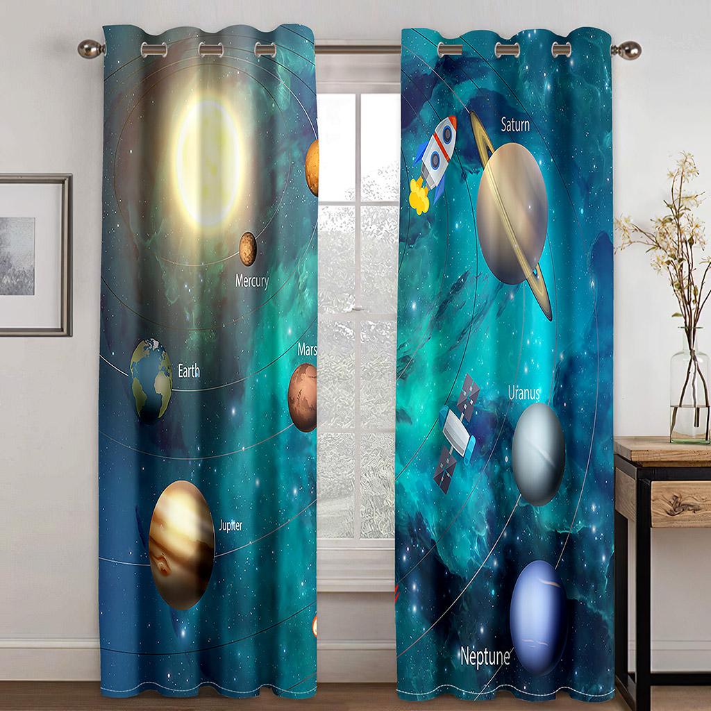 Günstiger 3D-Druck, Weltraum, Sterne, Nachthimmel des Universums, Junge, 2-teilig, Schattierungsvorhang für Wohnzimmer, Schlafzimmer, Dekoration, Heimhaken