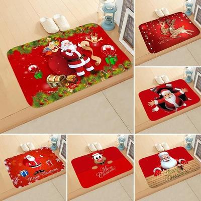 Tappetino Festivo di Natale e Capodanno con Babbo Natale e Renna per Pavimento, Camera da Letto, Bagno, Casa, Assorbente, Antiscivolo