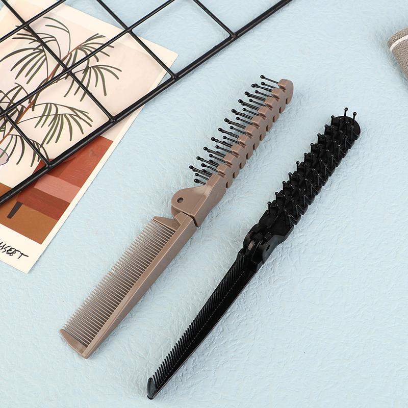 1Pc 2 In 1 Travel Portable  Hair Comb Folding Anti-Static Plastic Comb Hair Brush Compact Pocket Hair Comb