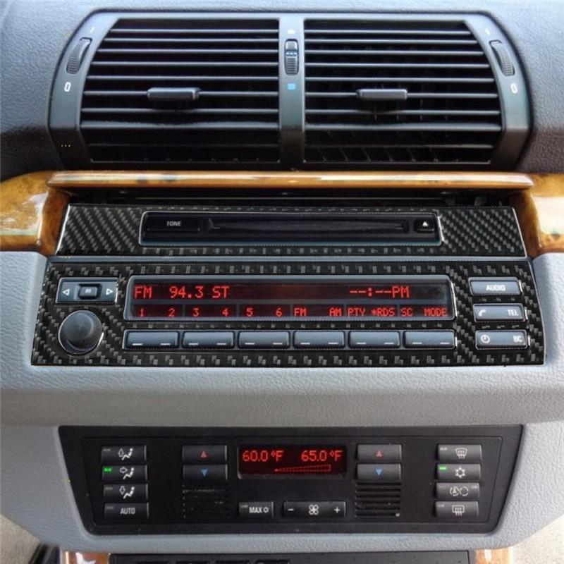 Carbon Fiber Car Center Console Air Conditioning CD Gear Control Panel Trim Cover Sticker For BMW X5 2000-2006 Car Accessories