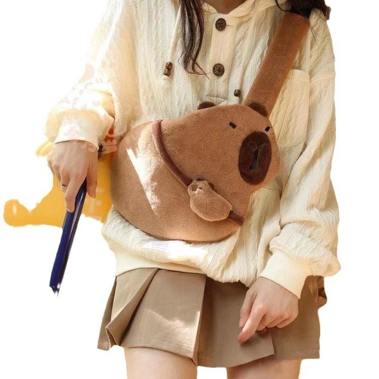 Shoulder Capybara Plush Bag Cartoon Bag Zipper Design Adjustable Strap Shoulder