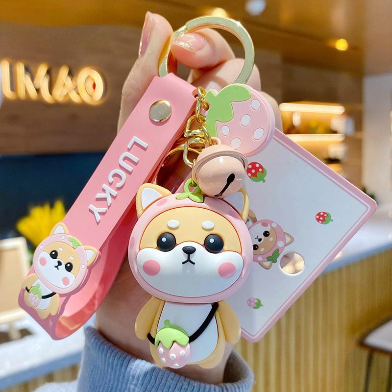 New Tiger Pattern Coat Shiba Inu Dog Cartoon PVC Animal Toys for Women Bag Pendant Men Car Keyfob Jewelry Gift Bag Charm