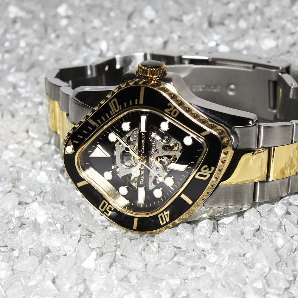 Daniel & Douglas Mechanical Automatic Watch DD8811 Skeleton Hand-Wound Silver Men's Two-Tone Black Marine