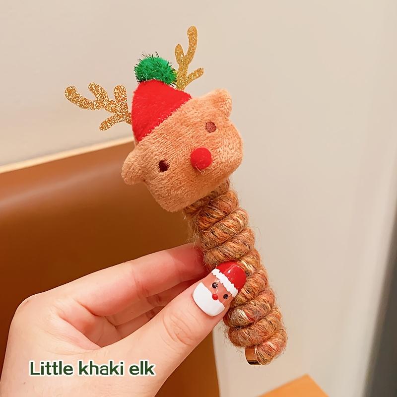 

1 шт. Рождественская спиральная резинка для волос с повязкой на голову в виде оленя и елки - Эластичная резинка для плетения волос, милые праздничные аксессуары для волос 1pc