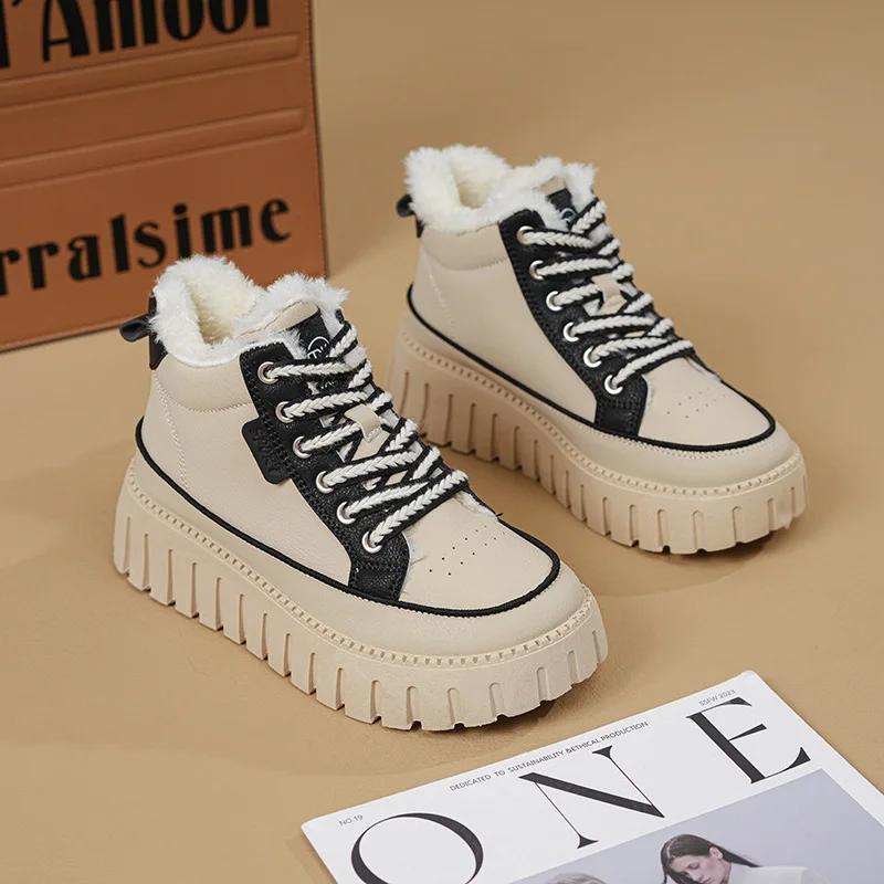 Fashion Platform Snow Boots Women New in Casual Sports Skateboard Shoes Winter 2025 Fashion Plus Fur Warm Ankle Boot Footwear Sneaker