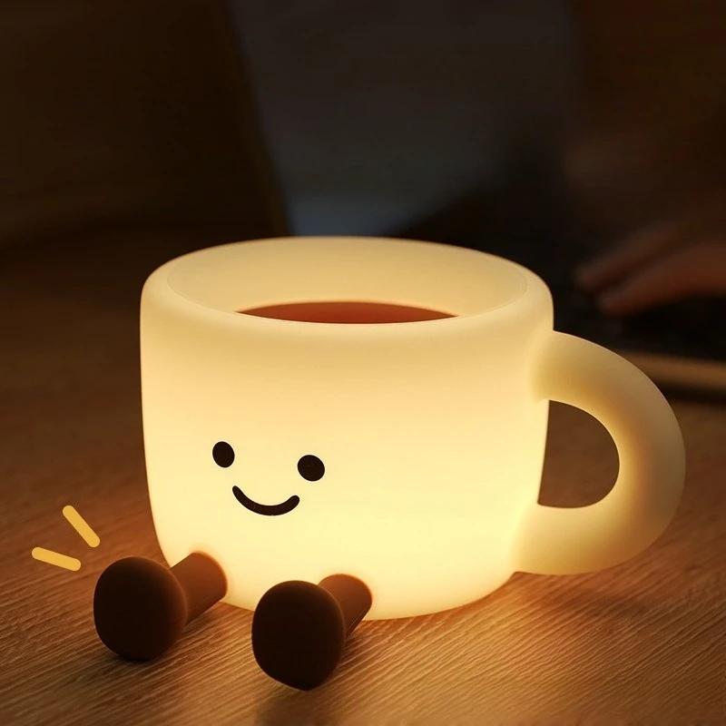 Silicone Pat Light Coffee Cup Shaped Rechargeable Creative Atmosphere Light Living Room Bedroom Desktop Decoration Night Light