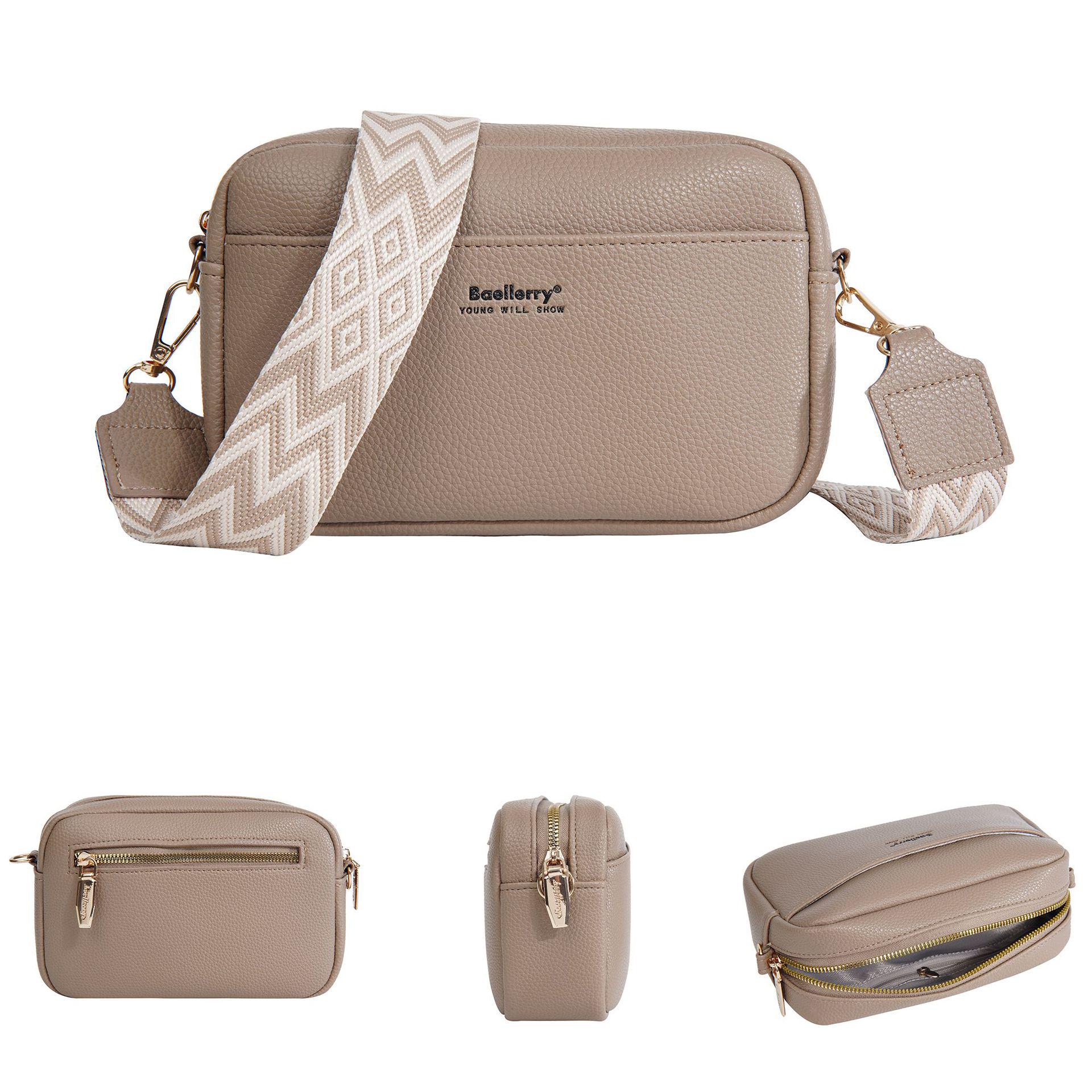 Baellerry Women s Solid Color PU Crossbody Bag - Large Capacity Zipper Shoulder Small Square Bag хаки