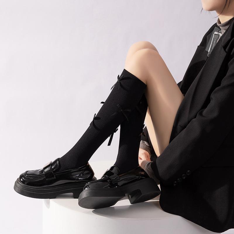 Balett-stil vadstrumpor för kvinnor, vår och höst, sammet, knälånga, långa med rosett, Lolita, kompressionsstrumpor