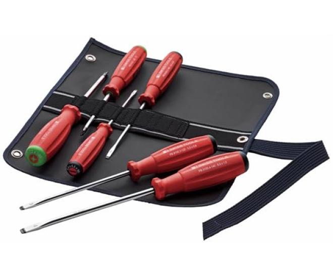 PB Swiss Tools Zestaw wkrętaków SwissGrip z rolką, 6 sztuk (PoziPlastic z nacięciem) Etui, 8562.SUGY
