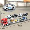 1:48 Double Decker Trailer Toy Models Metal Diecast Flatbed Truck Mounted Excavator Toys Sound Light Doors Opened for Boys Gifts