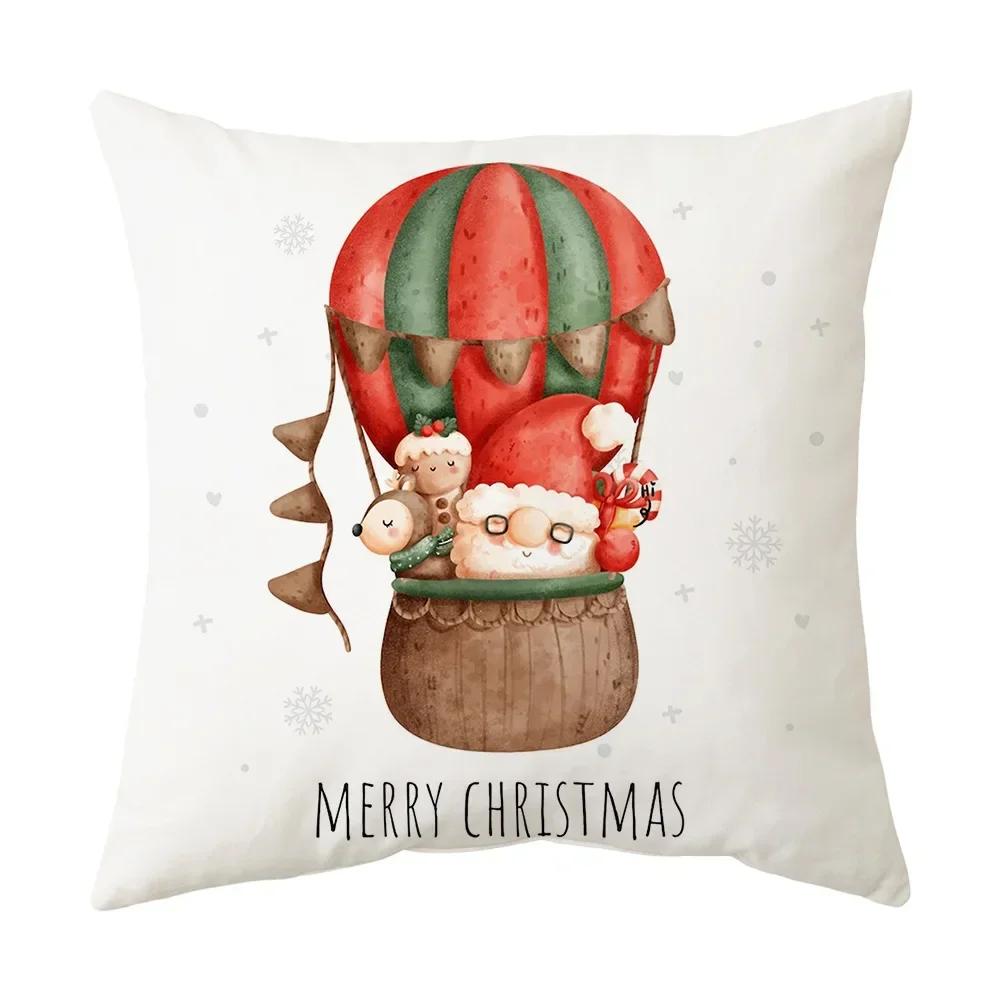 Printed Christmas Cushion Cover Cartoon Santa Claus Tree Pillowcase Happy New Year Home Gift Izable