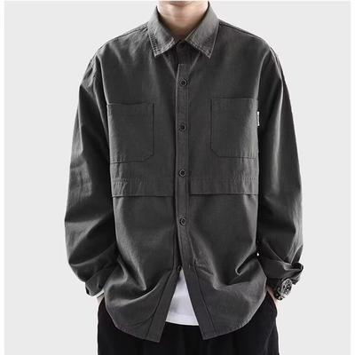 Frühling und Herbst neues Arbeitshemd für Herren mit langen Ärmeln, koreanische Version des Trends des lässigen, vielseitigen Hemdes mit losen Taschen
