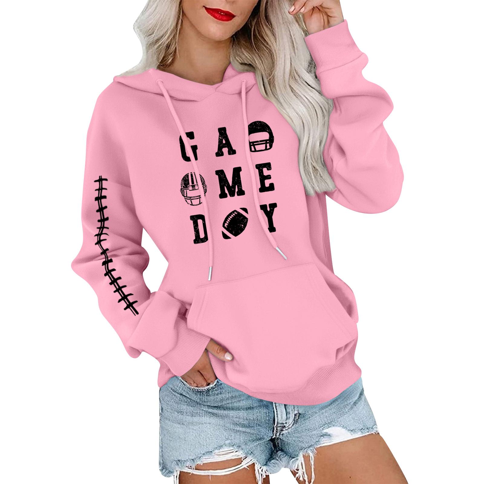 

Женский модный, повседневный, удобный свитер с круглым вырезом, капюшоном, длинными рукавами и принтом в стиле регби L розовый