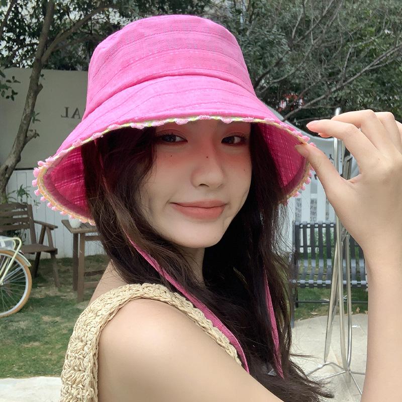 Lace white fisherman hat children spring big head circumference washbasin hat sunshade sunscreen bucket hat