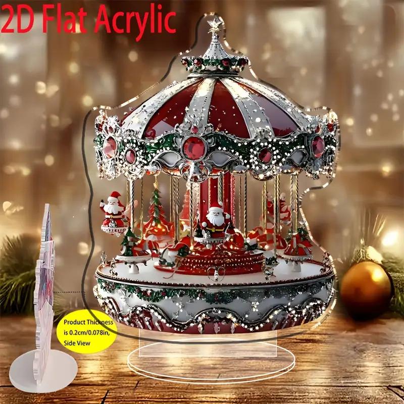 1Pcs Christmas Merry Carousel 2D Christmas Scene Festival Decor Bedroom Office Desktop Ornaments Home Decoration Christmas Gifts