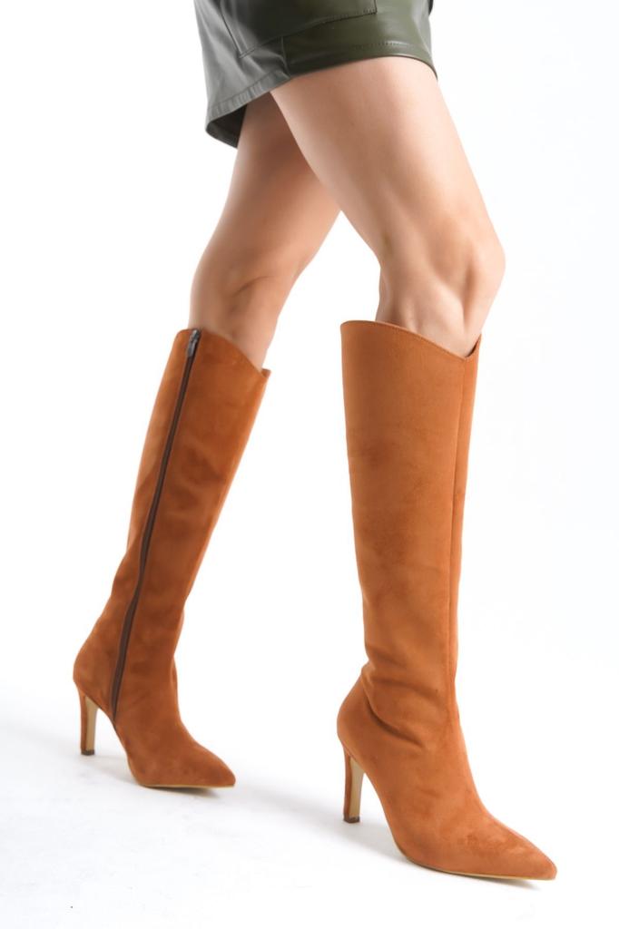 Women Modern Stylish Fashion Boots Boots Faux Leather Suede Jane Suede Pointed Toe Thin Heel Tan Boots