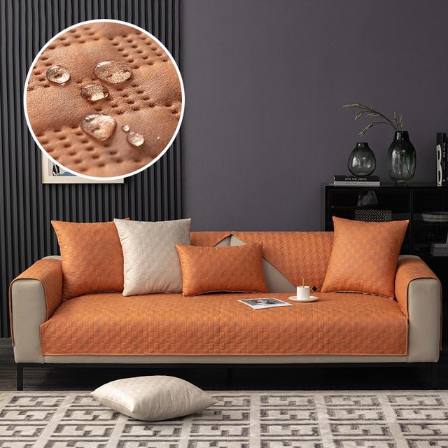 Waterproof Sofa Covers Anti -Skid Leather Sofa Seat Cushion Solid Plaid Non -Slip 1 /2 /3 /4seat Sofa Anti -Skid Protective Cover