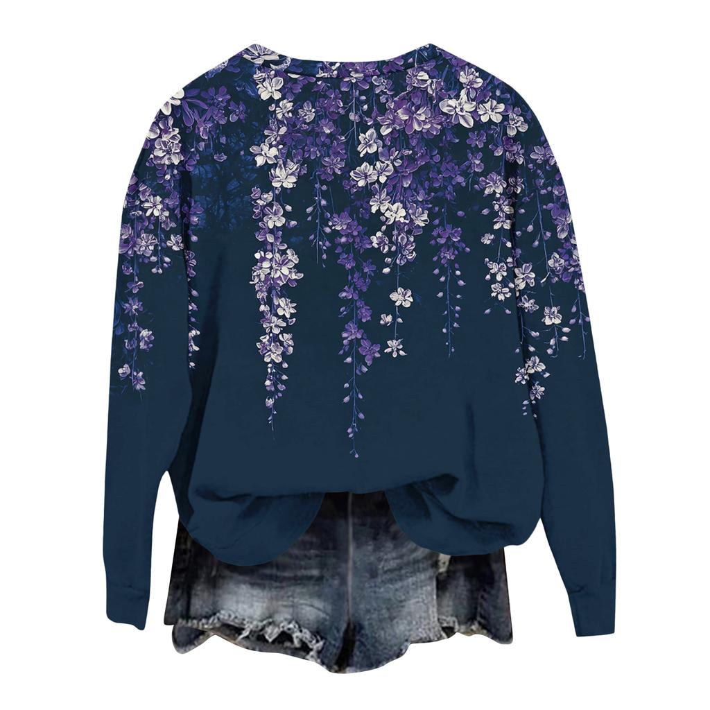 Women's Fashion Printed Long Sleeve Loose Round Neck Sweatshirt Top Fall