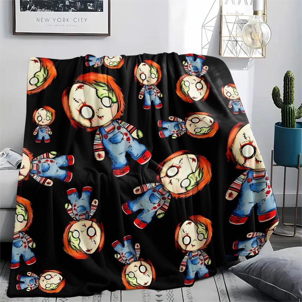 1PC Chucky Print Flannel Blanket, High quality All Seasons, Home Decor, Warmth and Comfort, Perfect for Christmas Gifts