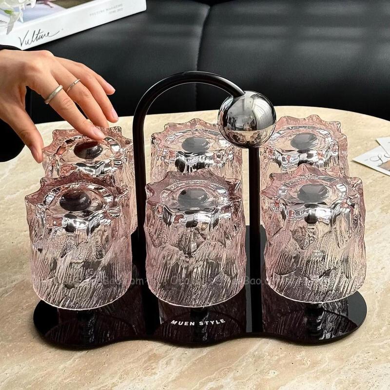 Luxury Frosted Gradient Pink Glass Beverage Set