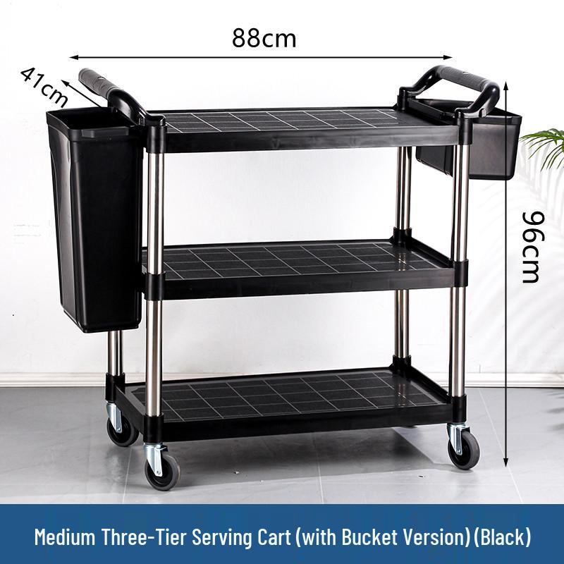 Three-tier Stainless Steel Service Cart: Meal, Food, Beverage, and Dish Collection Trolley for Restaurants and Hotels.