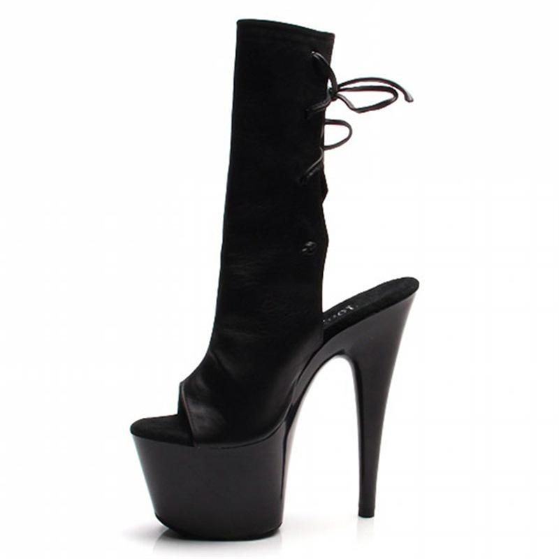 

17 см новые осенние кожаные ботинки черные женские ботинки водонепроницаемые на платформе супер высокий каблук модные ботинки тонкий каблук 46 чёрный
