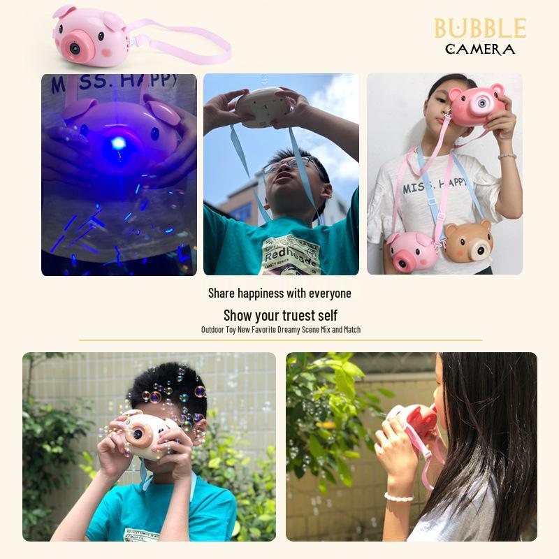 Little Piggy Bear Bubble Machine: Children's Automatic Music & Light Bubble Camera