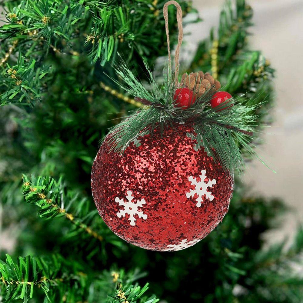 Red Pine Needle Sticky Ball Fome Christmas Balls Set Creative Christmas Sticky Pink Ball  for Home
