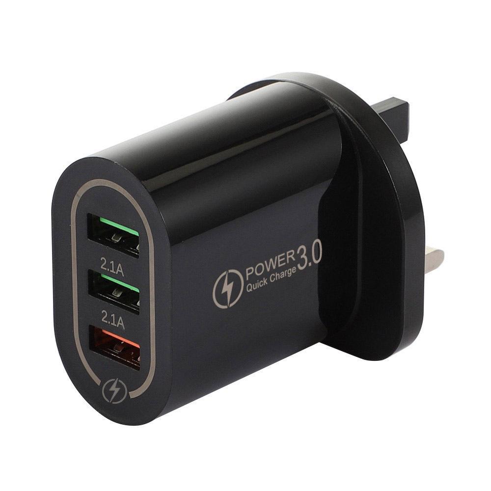 3A QC3.0 3-Port USB Fast Charger for Smartphones and Tablets